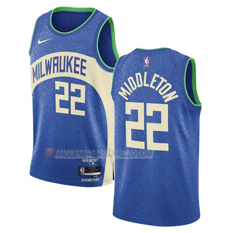 maglia khris middleton milwaukee bucks di 22 uomo city edition 2023-24 blu