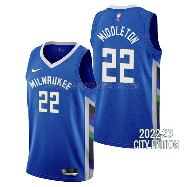 maglia khris middleton milwaukee bucks di 22 uomo city edition 2023 blu