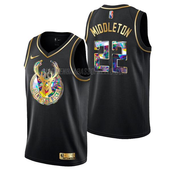 maglia khris middleton milwaukee bucks di 22 uomo golden diamond edition 2022 nero