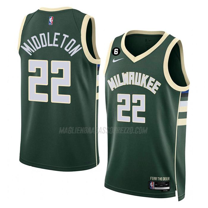 maglia khris middleton milwaukee bucks di 22 uomo icon edition 2023 verde