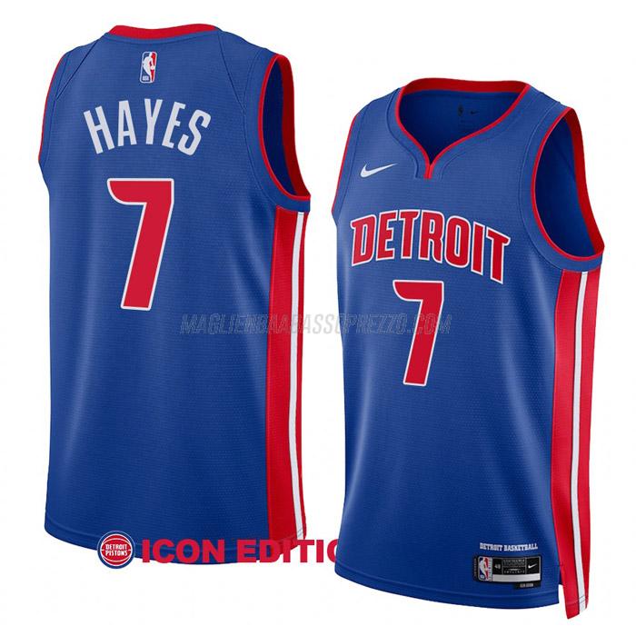 maglia killian hayes detroit pistons di 7 uomo icon edition 2023 blu