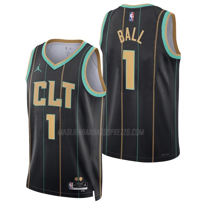 maglia lamelo ball charlotte hornets di 1 uomo city edition 2023 nero