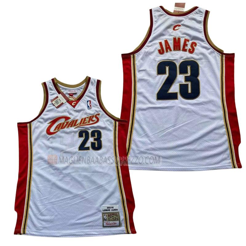 maglia lebron james cleveland cavaliers di 23 uomo retro bianco