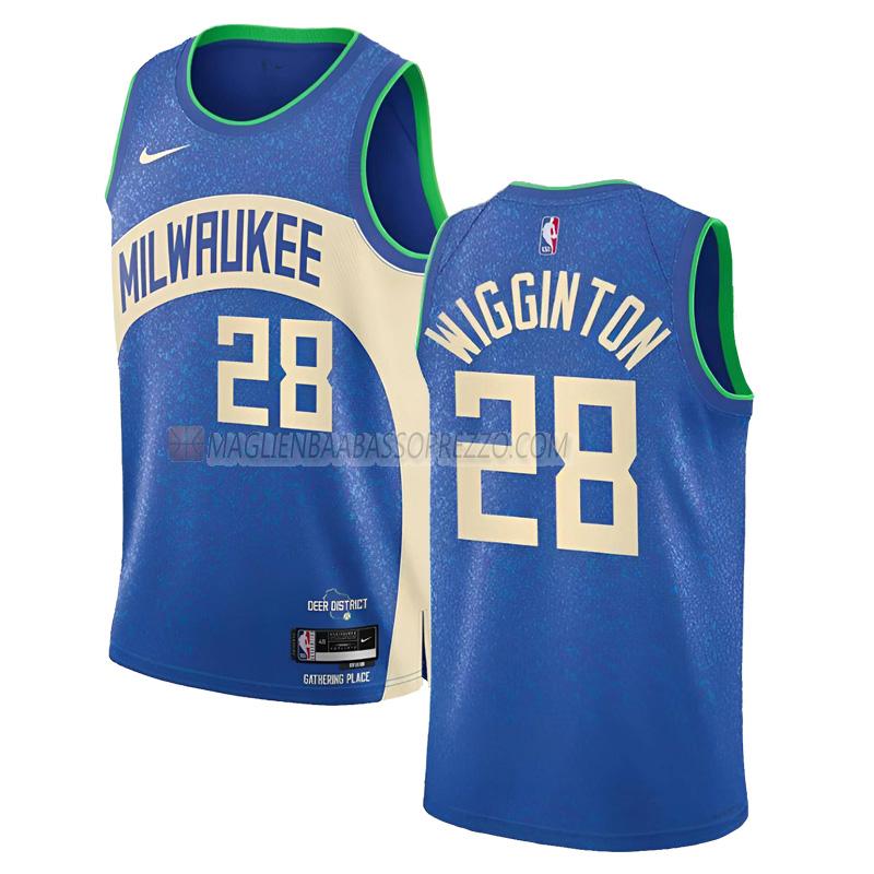 maglia lindell wigginton milwaukee bucks di 28 uomo city edition 2023-24 blu