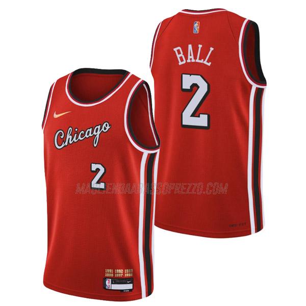 maglia lonzo ball chicago bulls di 2 uomo city edition 2022 rosso