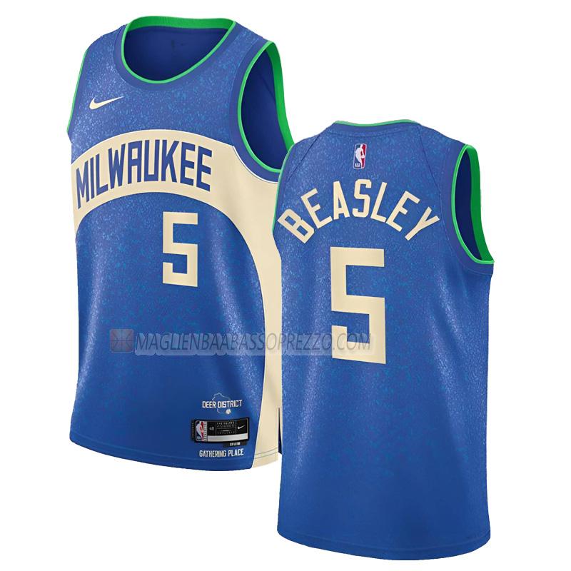 maglia malik beasley milwaukee bucks di 5 uomo city edition 2023-24 blu