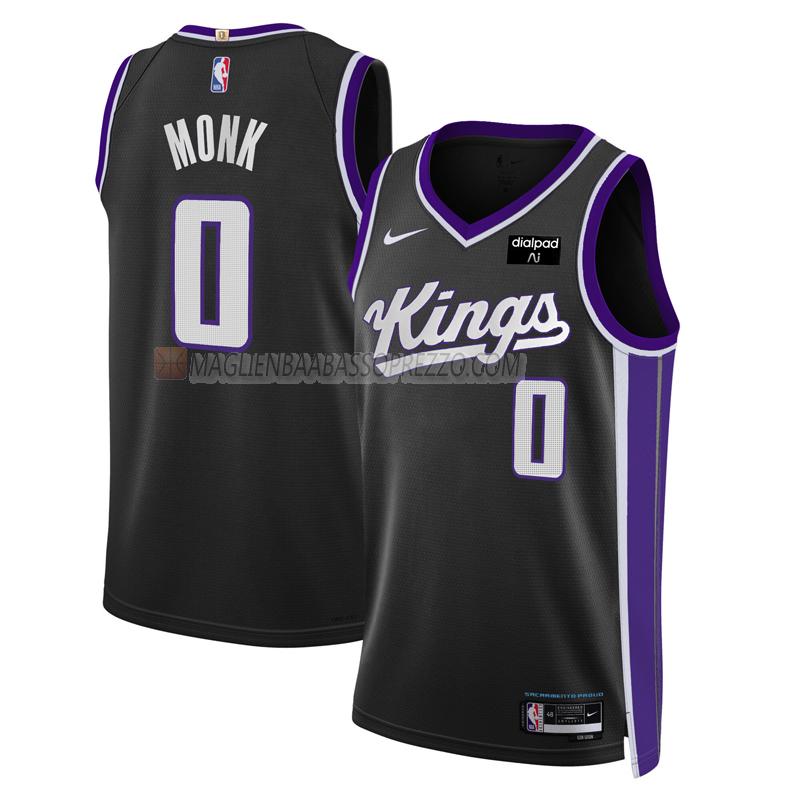 maglia malik monk sacramento kings di 0 uomo icon edition 2023-24 nero