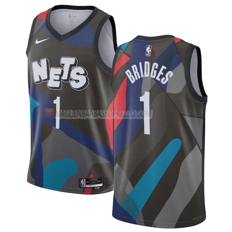 maglia mikal bridges brooklyn nets di 1 uomo city edition 2023-24 nero