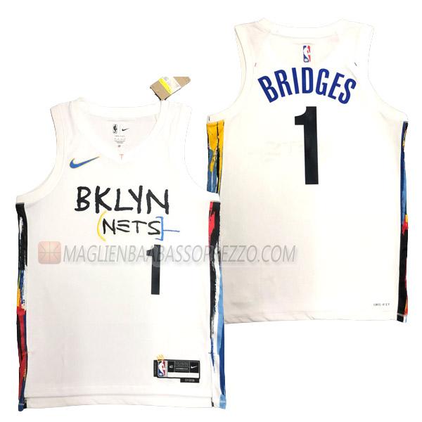 maglia mikal bridges brooklyn nets di 1 uomo city edition 2023 bianco