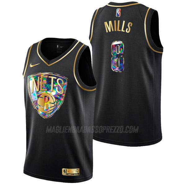 maglia patty mills brooklyn nets di 8 uomo golden diamond edition 2022 nero