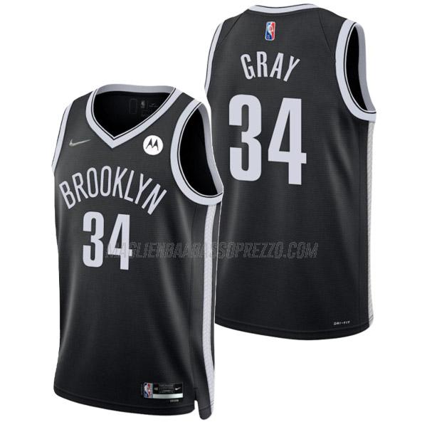 maglia raiquan gray brooklyn nets di 34 uomo icon edition 2022 nero