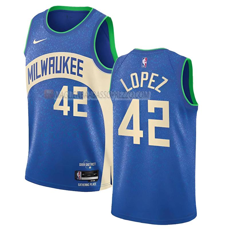 maglia robin lopez milwaukee bucks di 42 uomo city edition 2023-24 blu