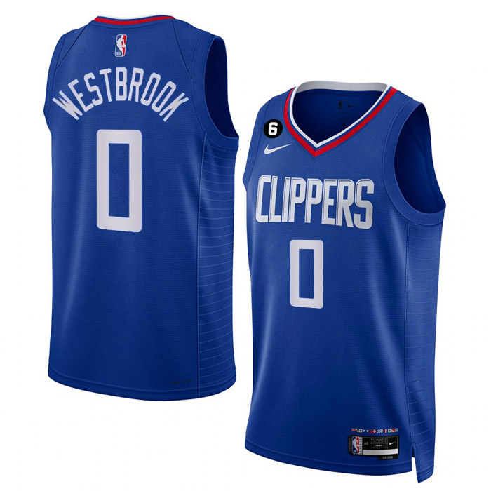 maglia russell westbrook los angeles clippers di 0 uomo icon edition 2023 blu