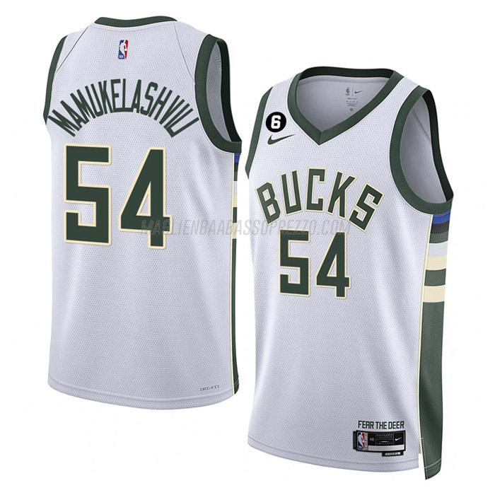 maglia sandro mamukelashvili milwaukee bucks di 54 uomo association edition 2023 bianco