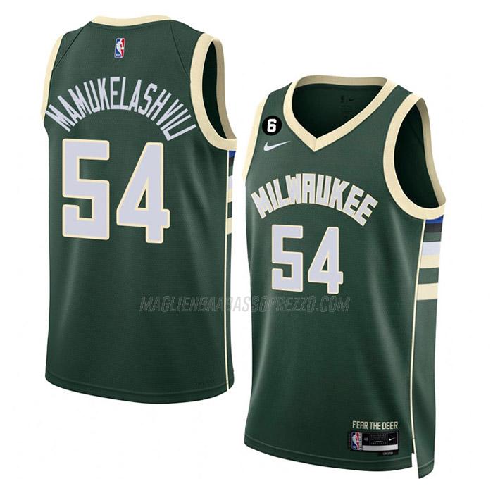 maglia sandro mamukelashvili milwaukee bucks di 54 uomo icon edition 2023 verde