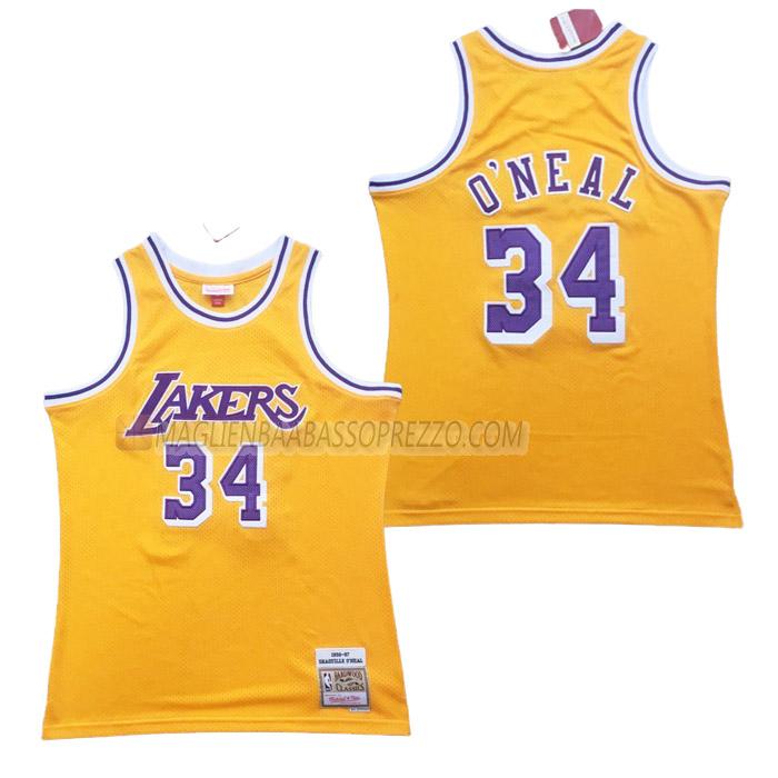 maglia shaquille o'neal los angeles lakers di 34 uomo retro giallo