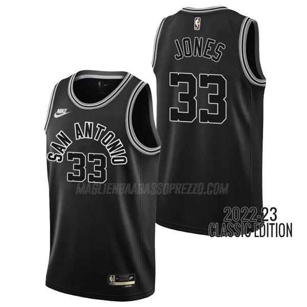 maglia tre jones san antonio spurs di 33 uomo classic edition 2023 nero