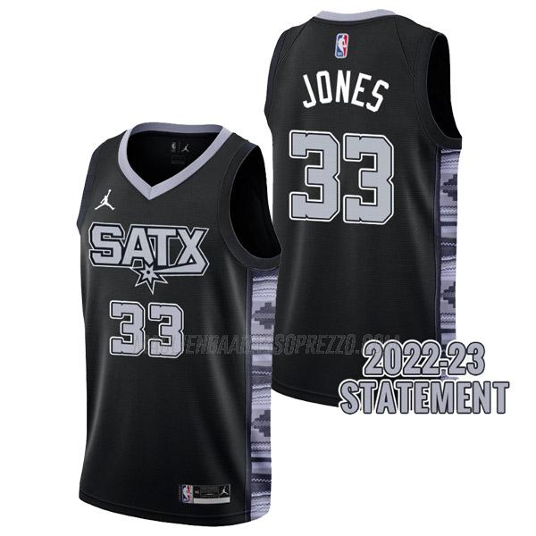 maglia tre jones san antonio spurs di 33 uomo statement edition 2023 nero