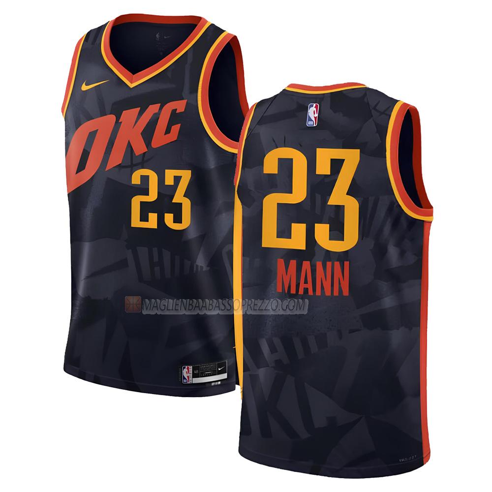 maglia tre mann oklahoma city thunder di 23 uomo city edition 2023-24 nero