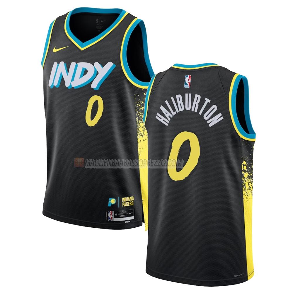 maglia tyrese haliburton indiana pacers di 0 uomo city edition 2023-24 nero