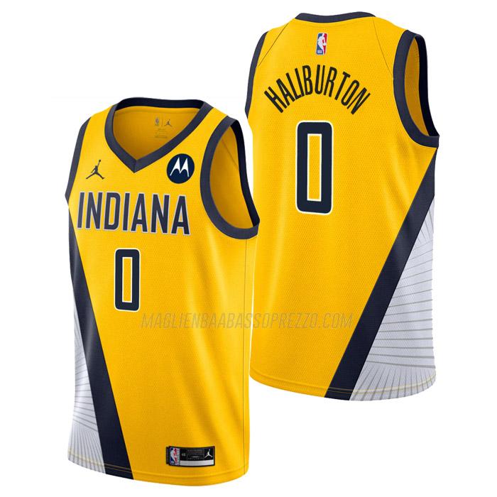 maglia tyrese haliburton indiana pacers di 0 uomo statement edition 2023 giallo