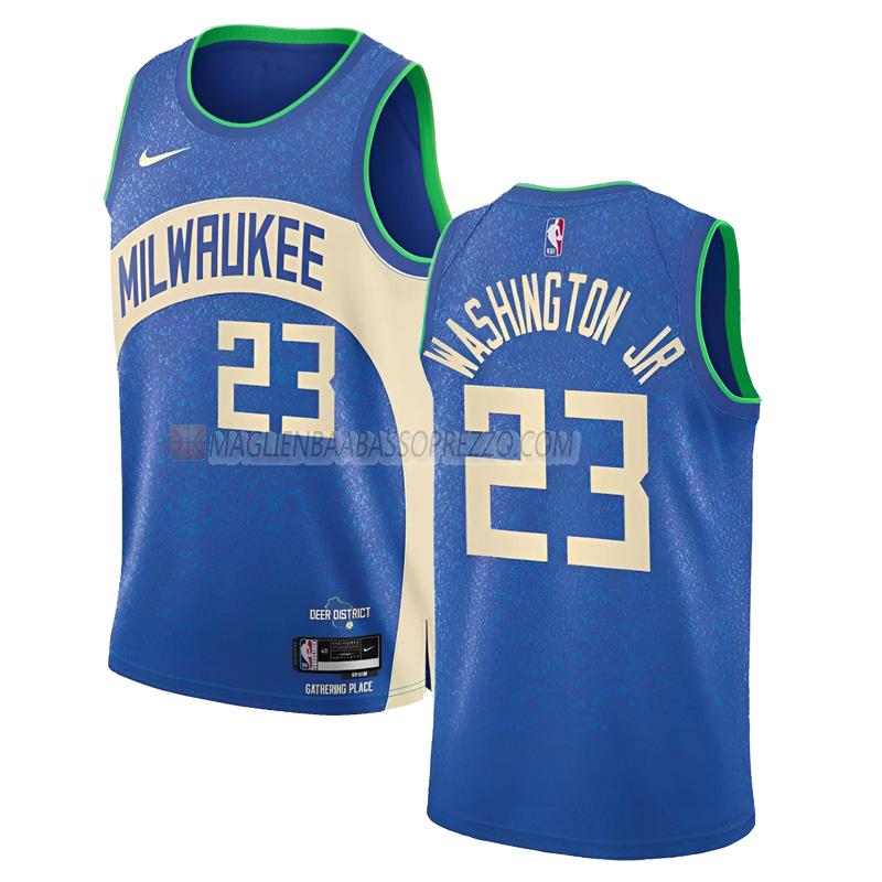 maglia tyty washington jr milwaukee bucks di 23 uomo city edition 2023-24 blu