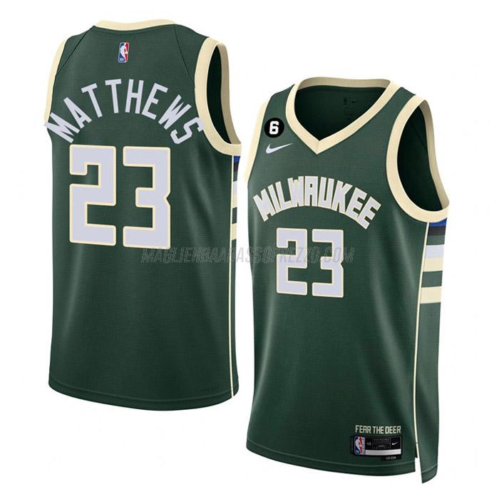 maglia wesley matthews milwaukee bucks di 23 uomo icon edition 2023 verde