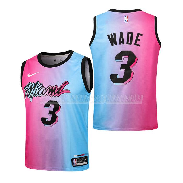 maglie nba dwyane wade miami heat di 3 bambini city edition 2021 rosa