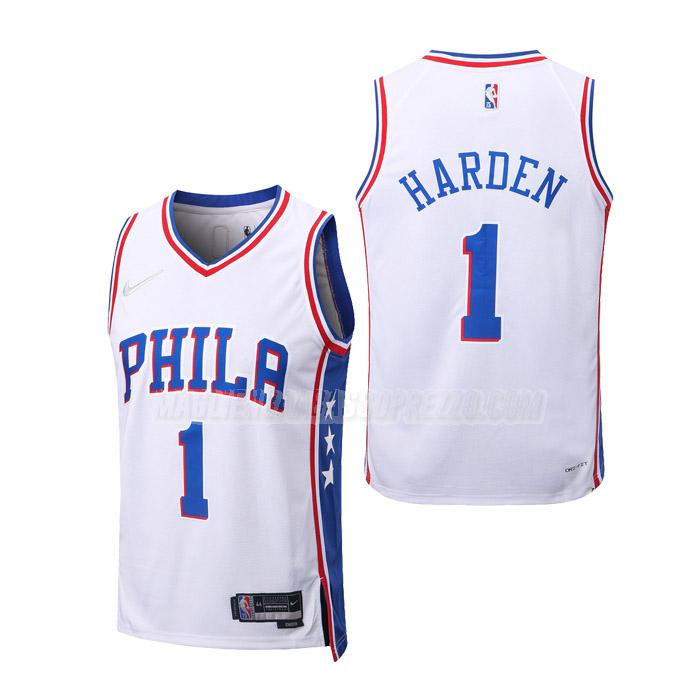 maglie nba james harden philadelphia 76ers di 1 bambini association edition 2022 bianco