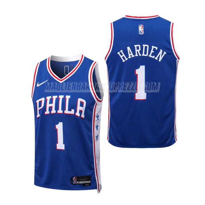 maglie nba james harden philadelphia 76ers di 1 bambini icon edition 2023 blu